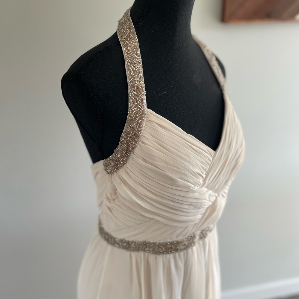 Floor Length Cream Gown with Beadwork